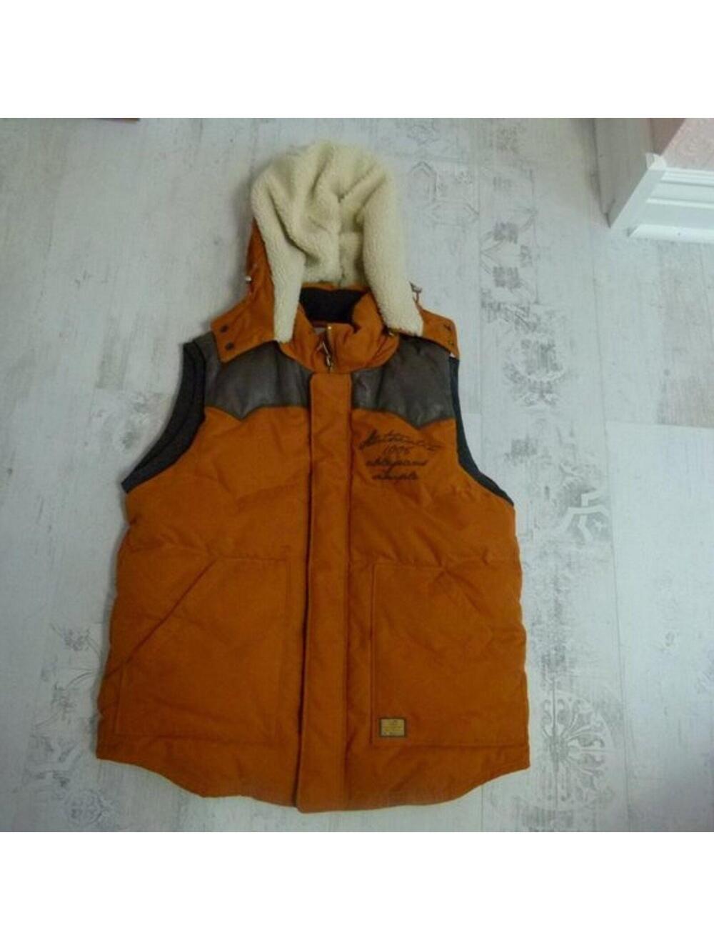 Able Jeans Men’s Down Leather Sherpa Hooded Puffer Vest Large flawless